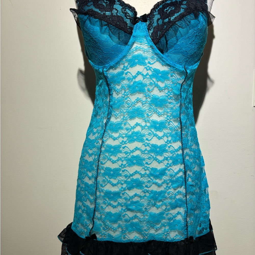 Elegant Lace Chemise in Blue and Black